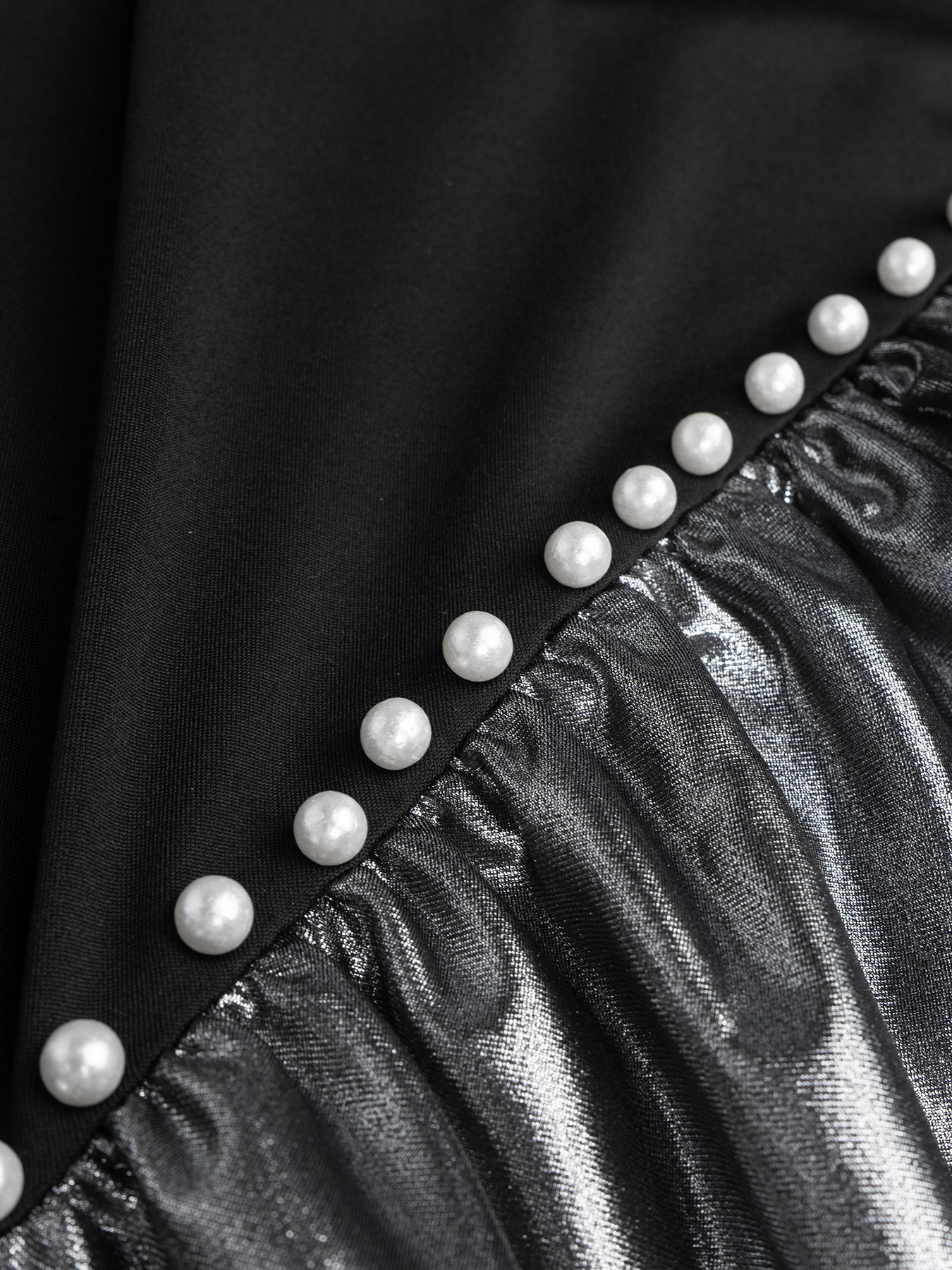 Black-and-silver pearl-stitched dress. Long skirt with square neck and long sleeves, tight and shiny. Sexy dress for dinner parties.-Aegean-sea