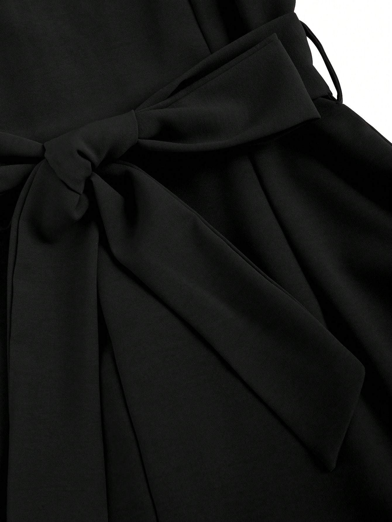 Women's Black V-Neck Belted Wide Leg Jumpsuit-Aegean-sea