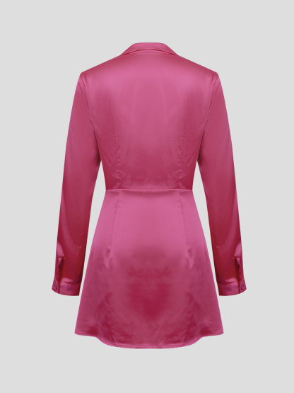 Pink satin V-neck blouse skirt, office-style hip wrap skirt