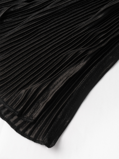 Woman's Long Sleeve Maxi Dress with Bell Sleeves, Vertical Pleats and Side Slit-Aegean-sea