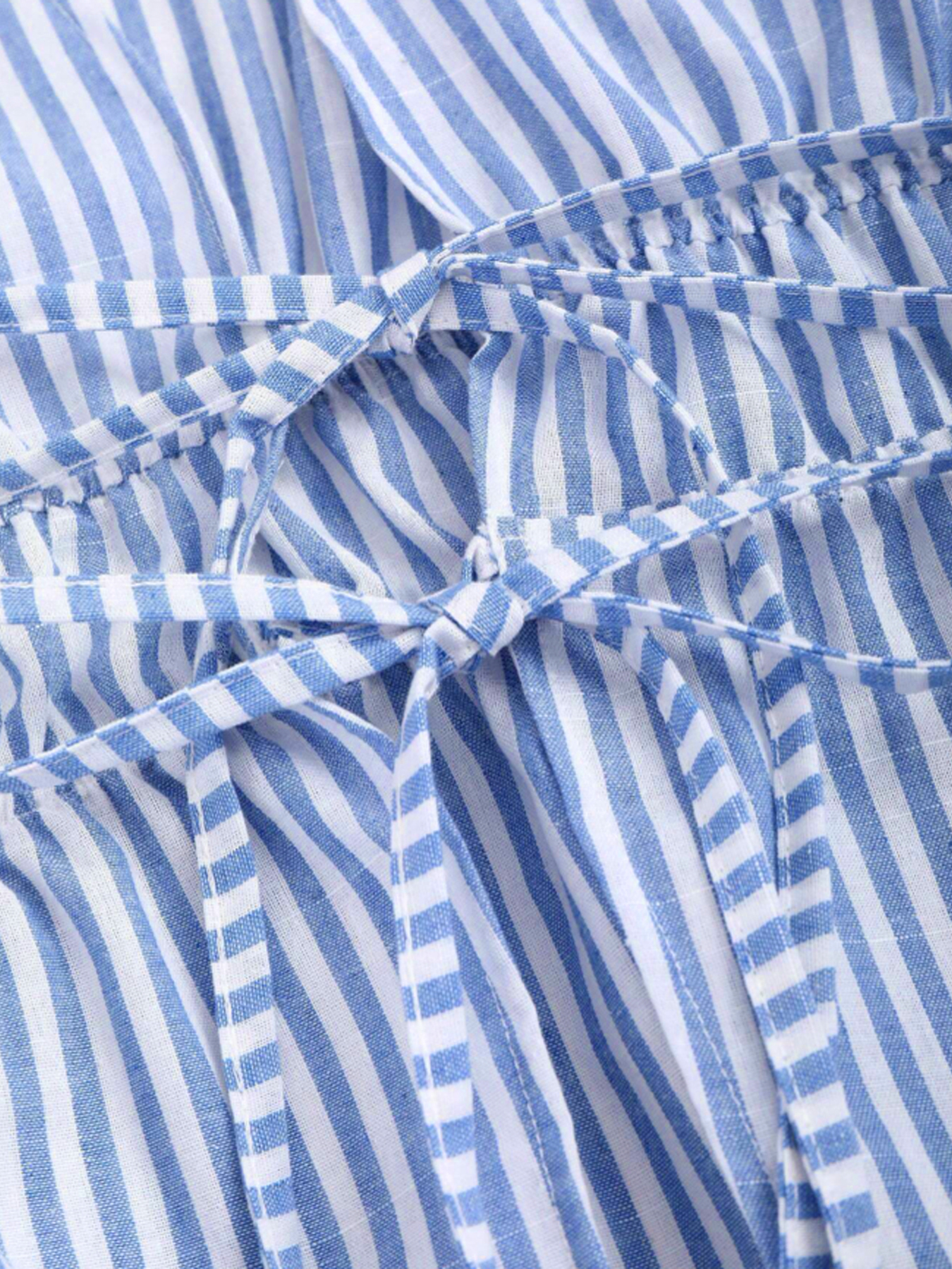 Blue-and-white-striped drawstring waist shirt