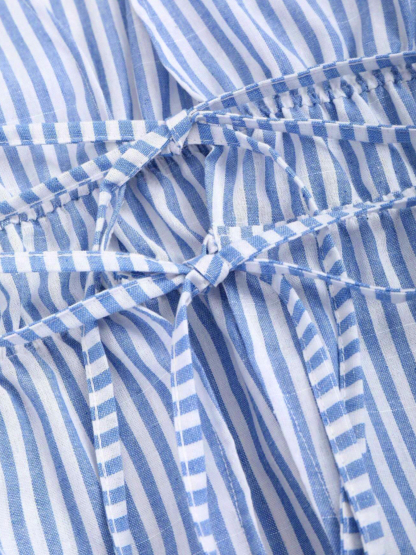 Blue-and-white-striped drawstring waist shirt