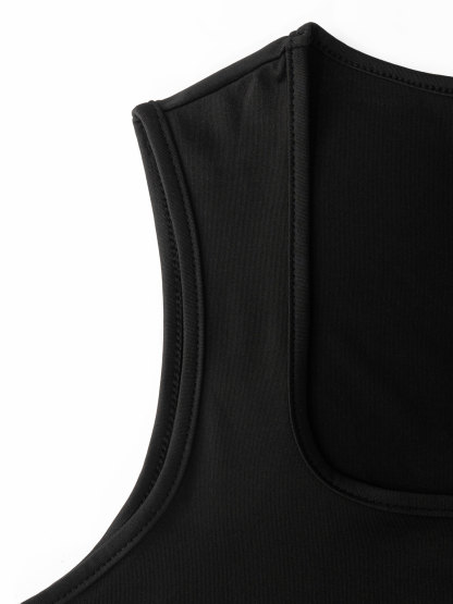 Women's Black Square Neck Cropped Tank Top-Aegean-sea