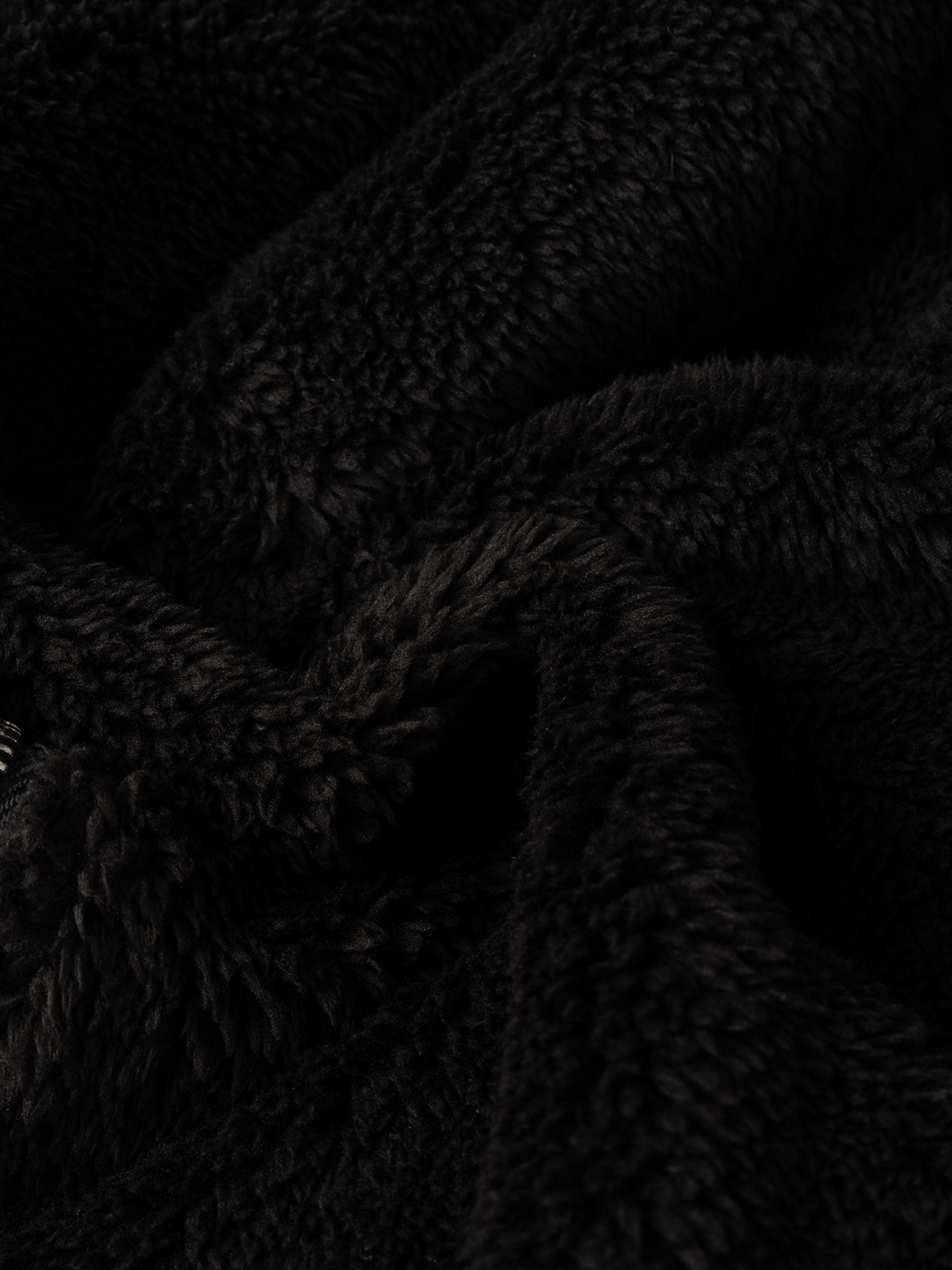 Chaqueta Fuzzy negra de cuello alto con cremallera para mujer-Aegean-sea