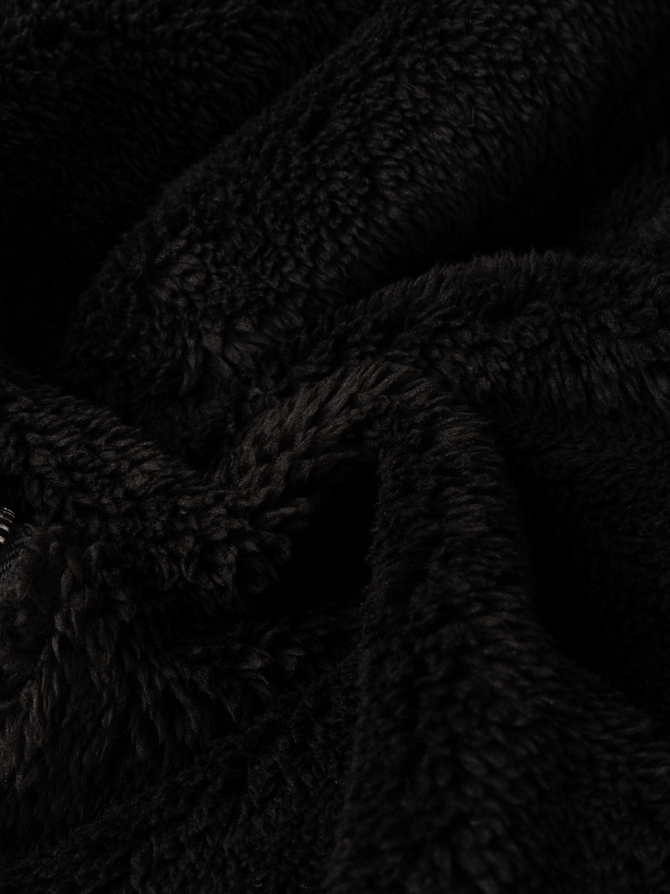 Chaqueta Fuzzy negra de cuello alto con cremallera para mujer-Aegean-sea