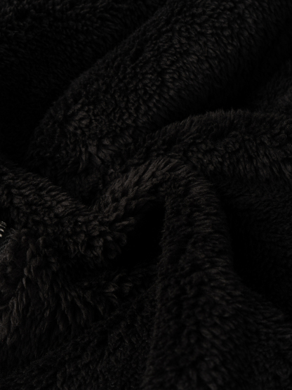 Chaqueta Fuzzy negra de cuello alto con cremallera para mujer-Aegean-sea