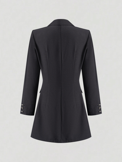 Black Single-Breasted Three-Button Blazer Dress