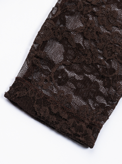 Brown single-shoulder lace through long-sleeved tailored top