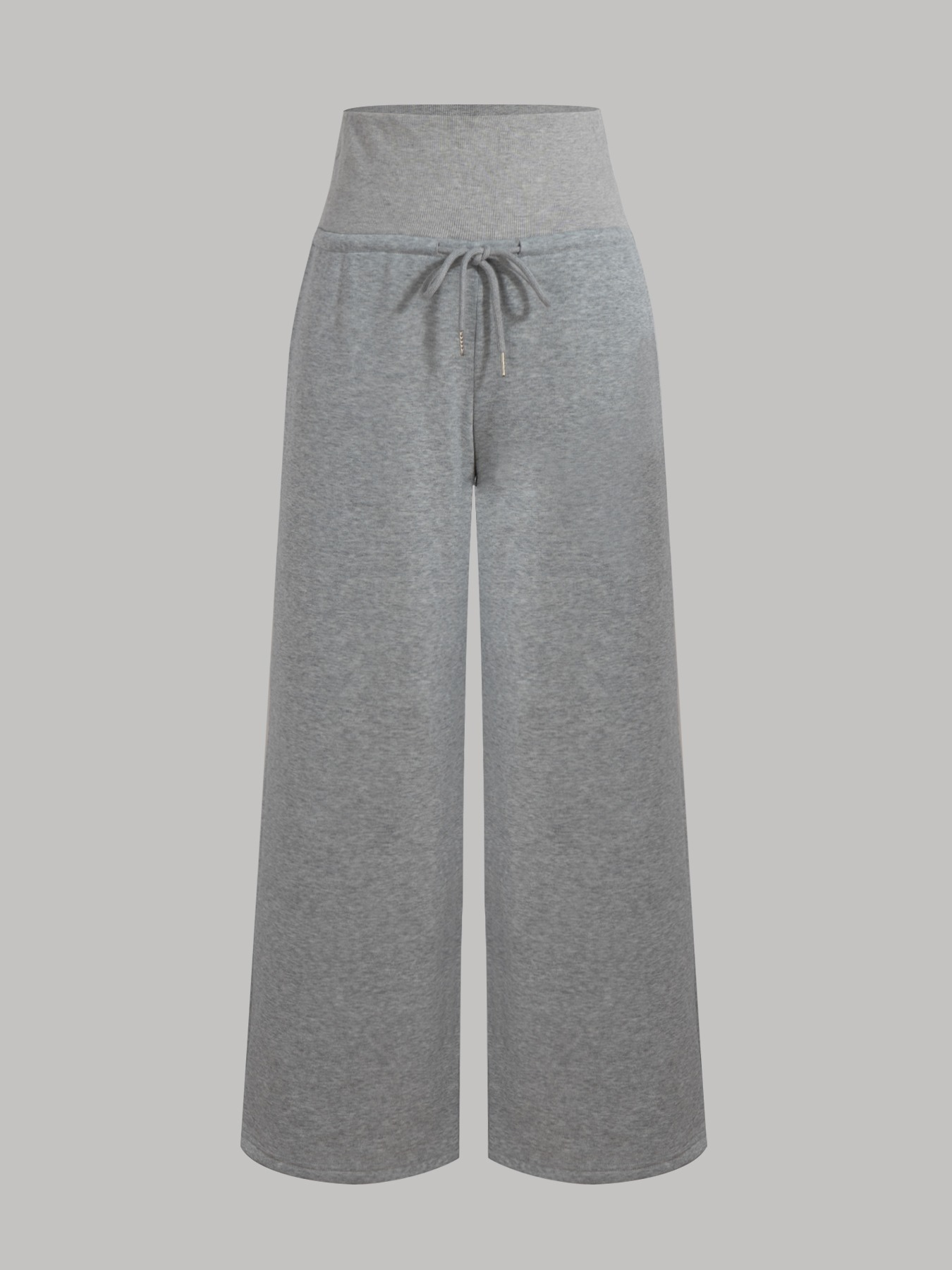 Light gray high waist drawstring broad leg wei pants woman, loose sagging feeling lazy wind pants