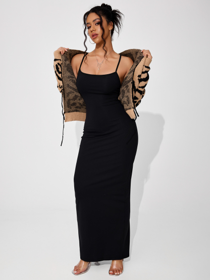 Women‘s thin shoulder straps cross-exposed back long strappy skirt pajama dress-Aegean-sea