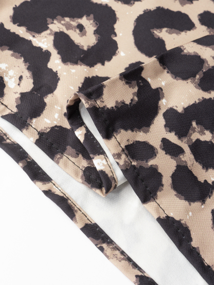 Woman's Black Strapless & Leopard Print Sequin Maxi Dress-Aegean-sea