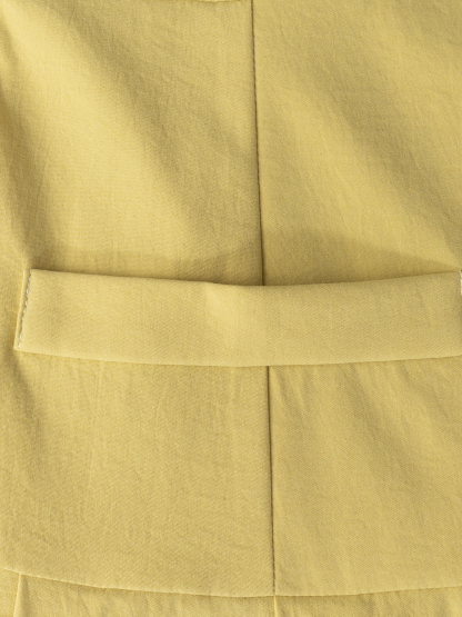 Yellow square-collared, wide-waisted long skirt, long-sleeved single-breasted style dress