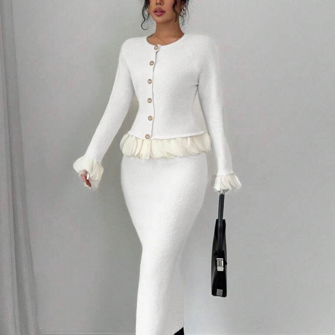 Female Elegance Fashion Feather Design Single-Colored Knit Cardigan-Aegean-sea