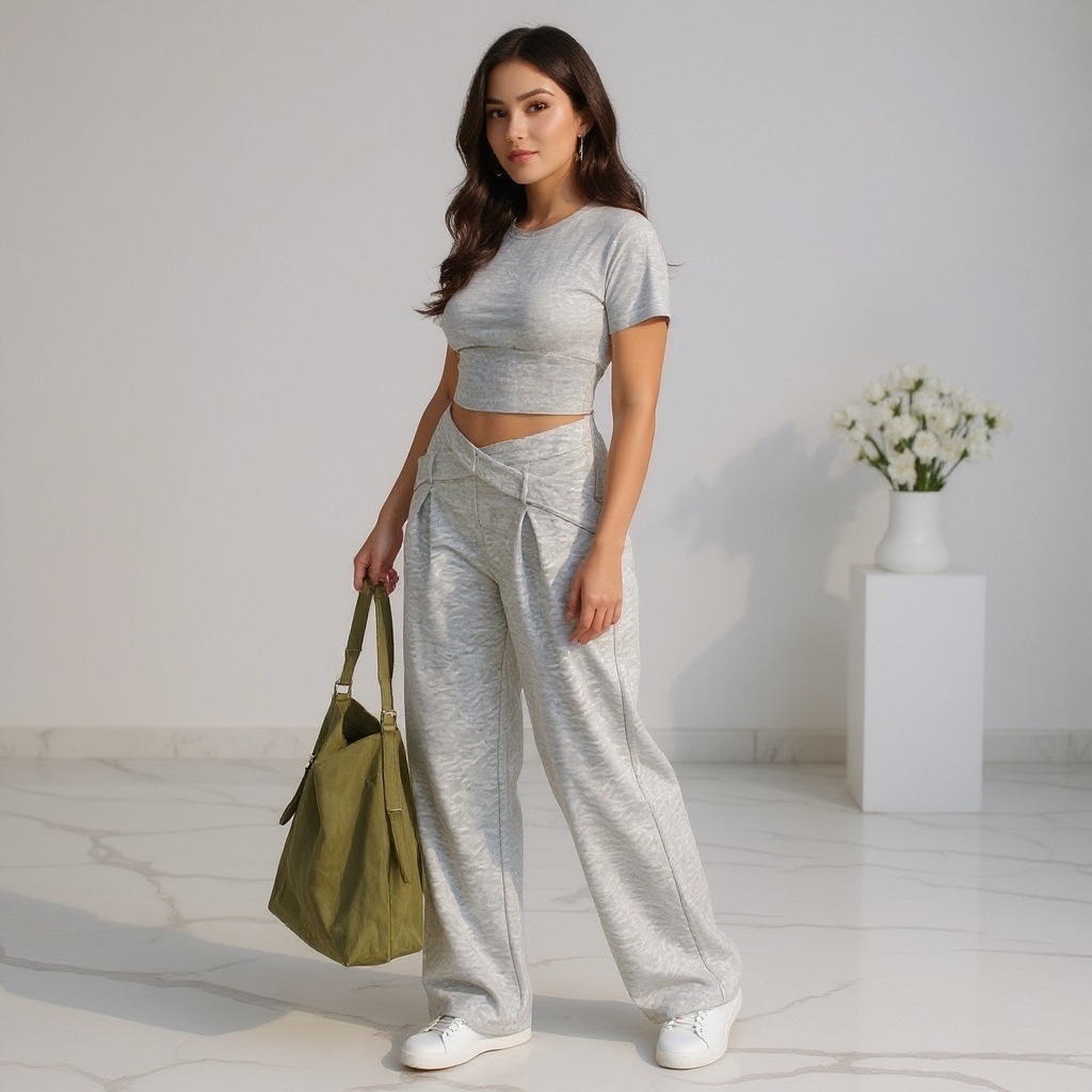 Light gray cross-waisted wide-legged pants for women Loose sagging casual sweatpants Daily commute laziness-Aegean-sea