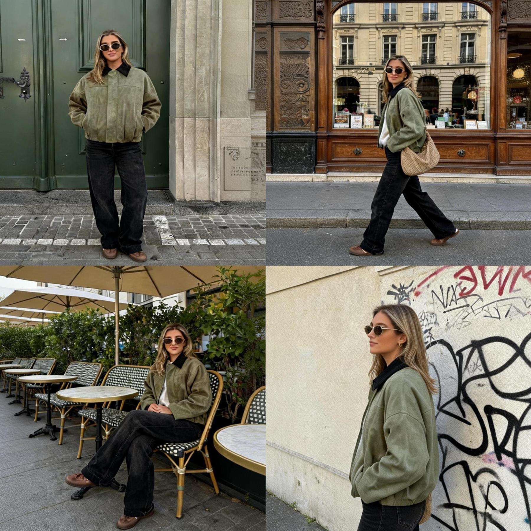 Black and green contrasting reversal suede shirt Loose long-sleeved jacket jacket jacket