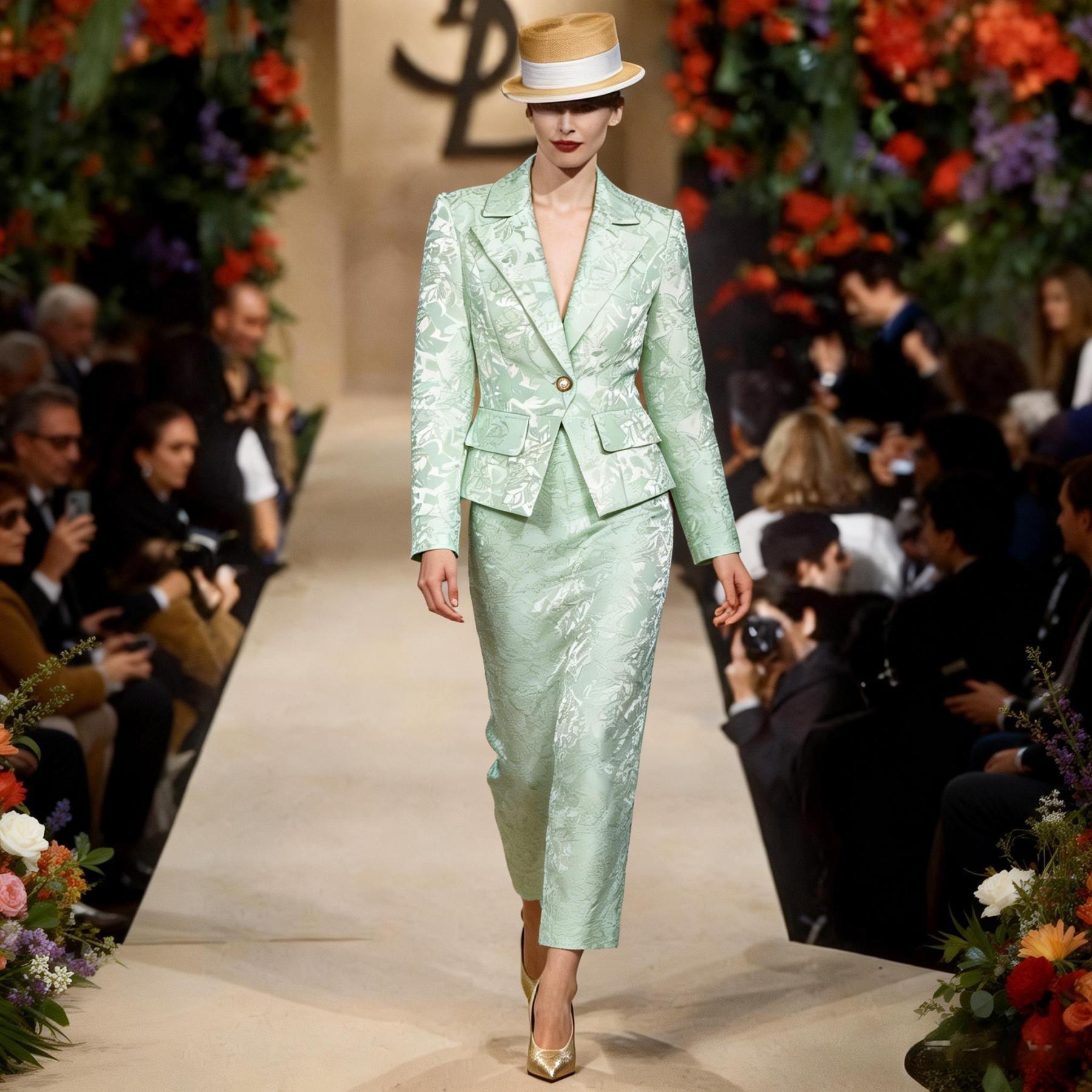 Woman's Jacquard Waist-Cinched Blazer : Pearl Button Elegant Commute Blazer