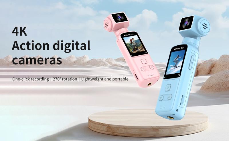 DarlingCase 4K Ultra HD Pocket Action Camera 8in1 with 270° Rotatable Lens 1.33" Display EIS Stabilization TF Card Slot 32GB Memory Card Included Black Audio Charging Wireless Video Transfer Compact Design