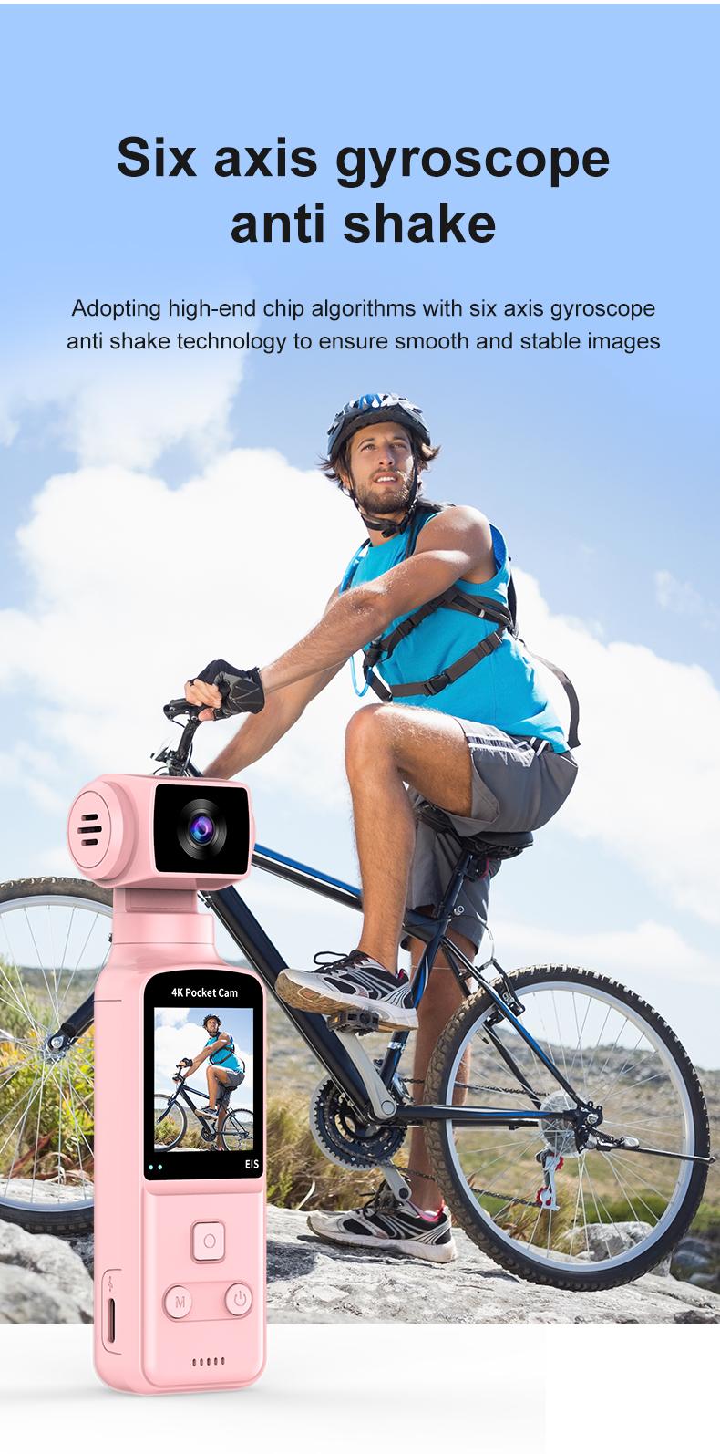 DarlingCase 4K Ultra HD Pocket Action Camera 8in1 with 270° Rotatable Lens 1.33" Display EIS Stabilization TF Card Slot 32GB Memory Card Included Black Audio Charging Wireless Video Transfer Compact Design