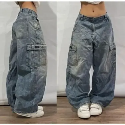 Y2K New Southpole Jeans American Retro Gothic Graphic Embroidery Baggy Jeans Men's Harajuku Hip-Hop Wide-Leg Pants Street Wear