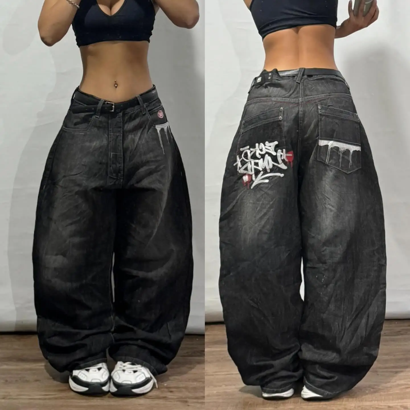 Y2K New Southpole Jeans American Retro Gothic Graphic Embroidery Baggy Jeans Men's Harajuku Hip-Hop Wide-Leg Pants Street Wear