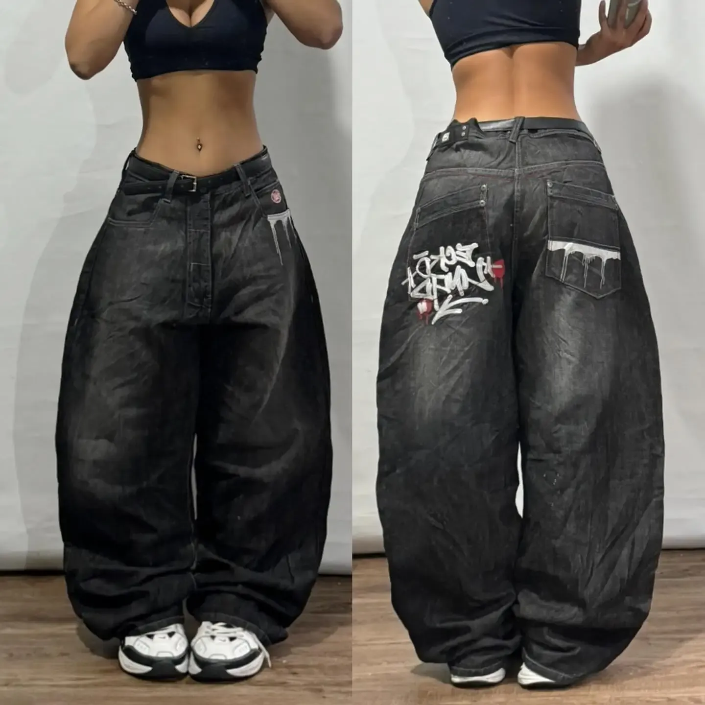 Y2K New Southpole Jeans American Retro Gothic Graphic Embroidery Baggy Jeans Men's Harajuku Hip-Hop Wide-Leg Pants Street Wear