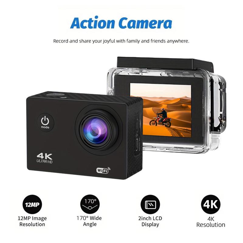 Wireless Action Camera with Ultra HD Video,12MP Photos, HDR, Daily Streaming,Stabilization,Vlogging Camera,Good Choice for Outdoorfun and Gift-giving