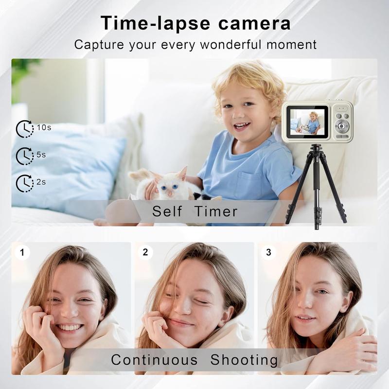 FHD 1080P 48MP  Camera, Autofocus Point and Shoot Digital Camera with 32GB Card, 16X Zoom Anti-Shake, Compact Small Camera with 1500mAH Built-in  for Boys and Girls