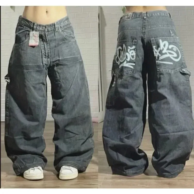 Y2K New Southpole Jeans American Retro Gothic Graphic Embroidery Baggy Jeans Men's Harajuku Hip-Hop Wide-Leg Pants Street Wear