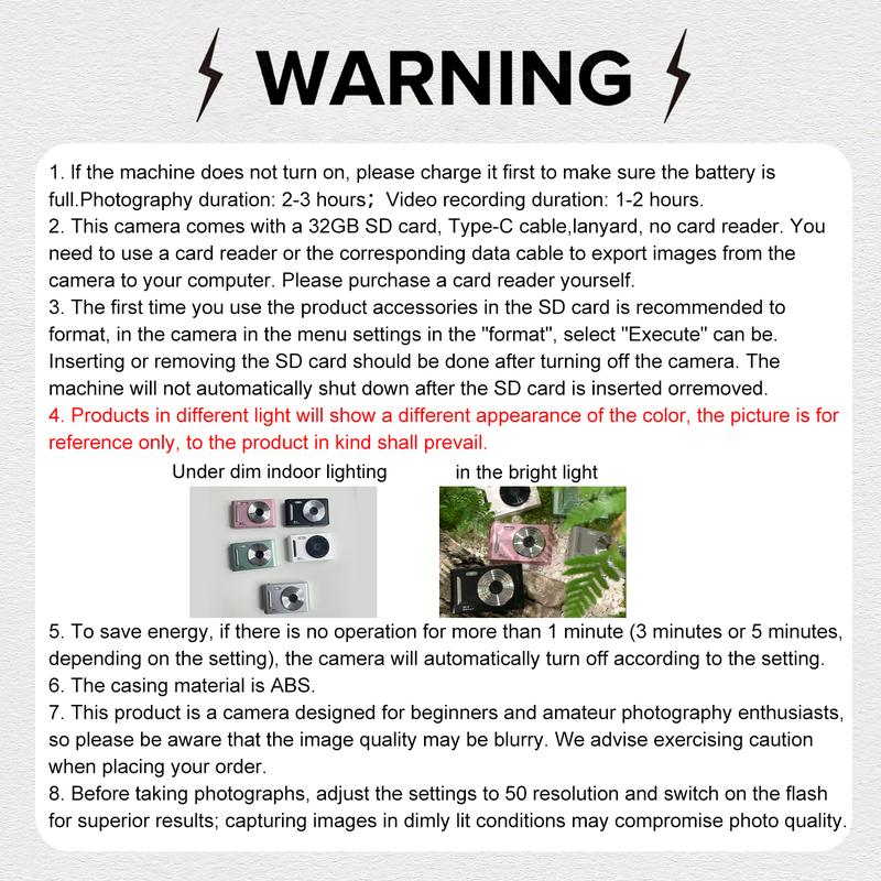 2.4 Inch Screen Digital Camera, Digital Video Camera with 32GB SD Card, Anti-shake Camera with Music Player for Birthday Gift