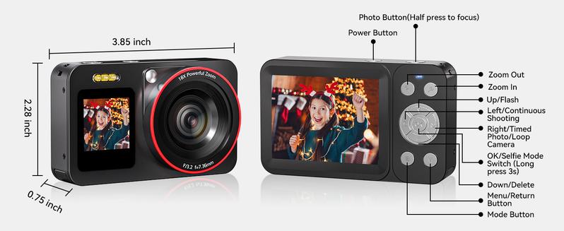 Deatti 4K Digital Camera, 1 Count 64MP Auto FocusDigital Camera, Compact & Portable Camerawith 64G Memory Card & Battery, Gifts forBoyfriend