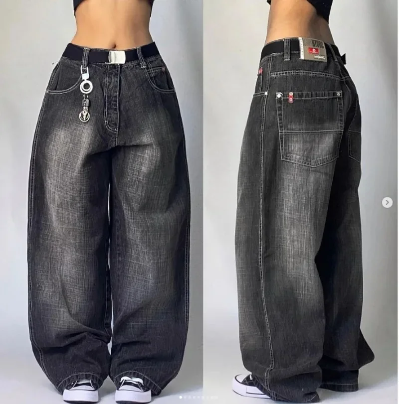 Y2K New Southpole Jeans American Retro Gothic Graphic Embroidery Baggy Jeans Men's Harajuku Hip-Hop Wide-Leg Pants Street Wear