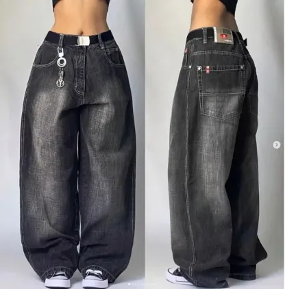 Y2K New Southpole Jeans American Retro Gothic Graphic Embroidery Baggy Jeans Men's Harajuku Hip-Hop Wide-Leg Pants Street Wear