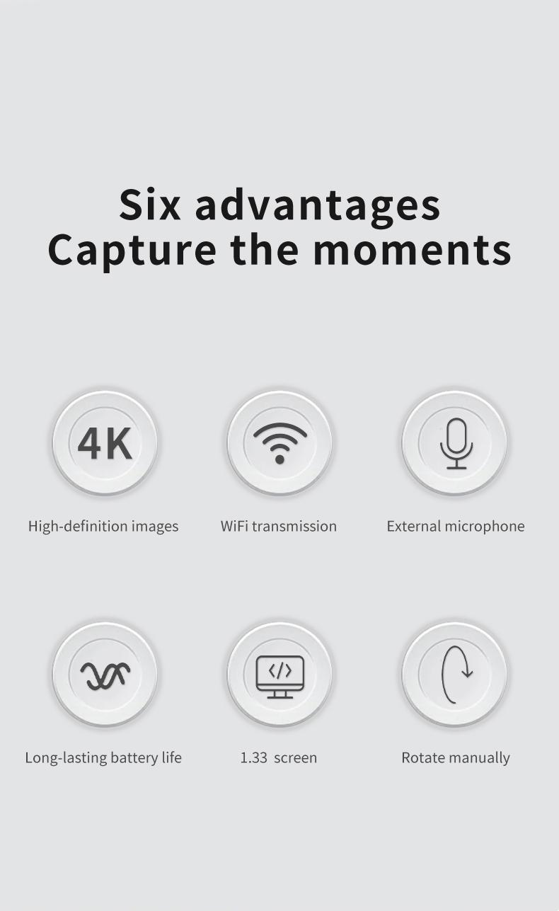 DarlingCase 8in1 4K Pocket Camera,Portable Rechargeable Vlog Camera with Handheld Stabilizer, vloggingcamera,270 Degree Viewing Angle,Includes 32GB Memory Card Charging Compact Black Audio