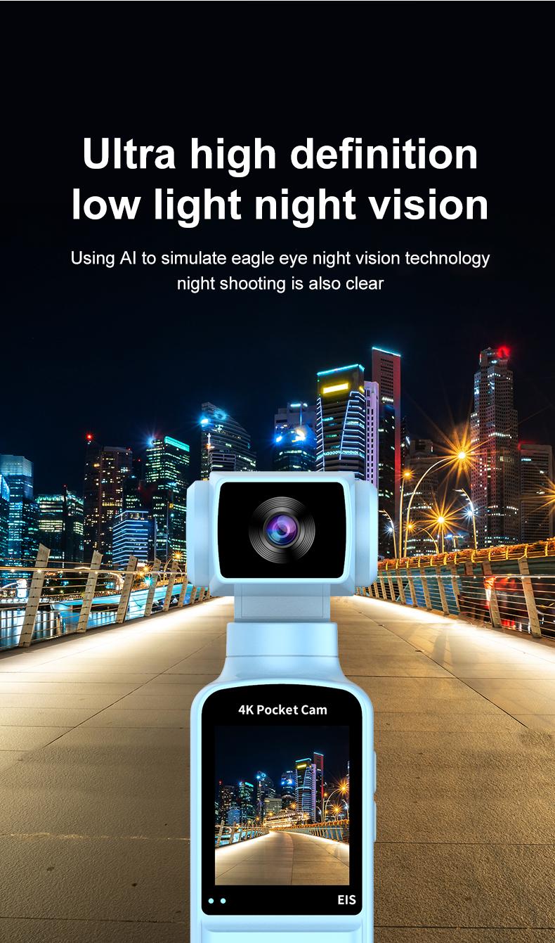 DarlingCase 4K Ultra HD Pocket Action Camera 8in1 with 270° Rotatable Lens 1.33" Display EIS Stabilization TF Card Slot 32GB Memory Card Included Black Audio Charging Wireless Video Transfer Compact Design