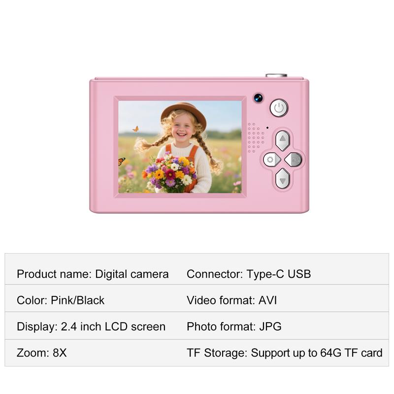 2.4 Inch Screen Digital Camera, Digital Video Camera with 32GB SD Card, Anti-shake Camera with Music Player for Birthday Gift