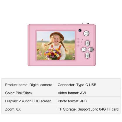 2.4 Inch Screen Digital Camera, Digital Video Camera with 32GB SD Card, Anti-shake Camera with Music Player for Birthday Gift