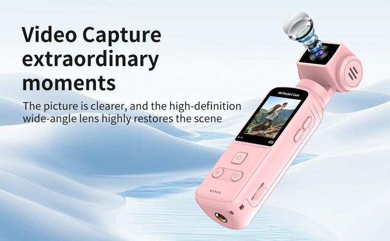 DarlingCase 4K Ultra HD Pocket Action Camera 8in1 with 270° Rotatable Lens 1.33" Display EIS Stabilization TF Card Slot 32GB Memory Card Included Black Audio Charging Wireless Video Transfer Compact Design