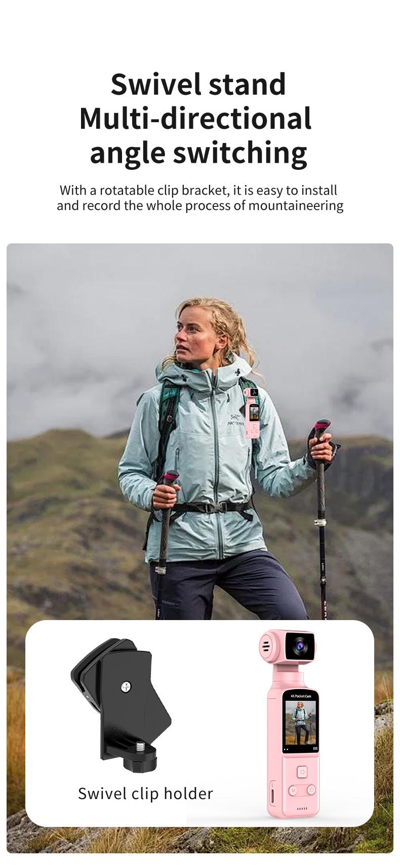 DarlingCase 4K Ultra HD Pocket Action Camera 8in1 with 270° Rotatable Lens 1.33" Display EIS Stabilization TF Card Slot 32GB Memory Card Included Black Audio Charging Wireless Video Transfer Compact Design