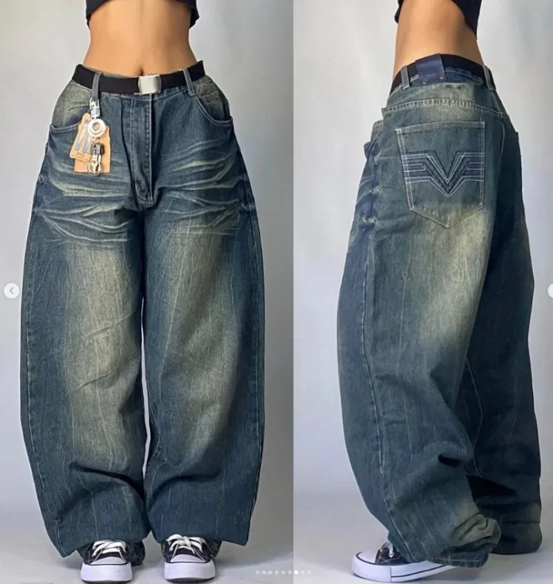 Y2K New Southpole Jeans American Retro Gothic Graphic Embroidery Baggy Jeans Men's Harajuku Hip-Hop Wide-Leg Pants Street Wear