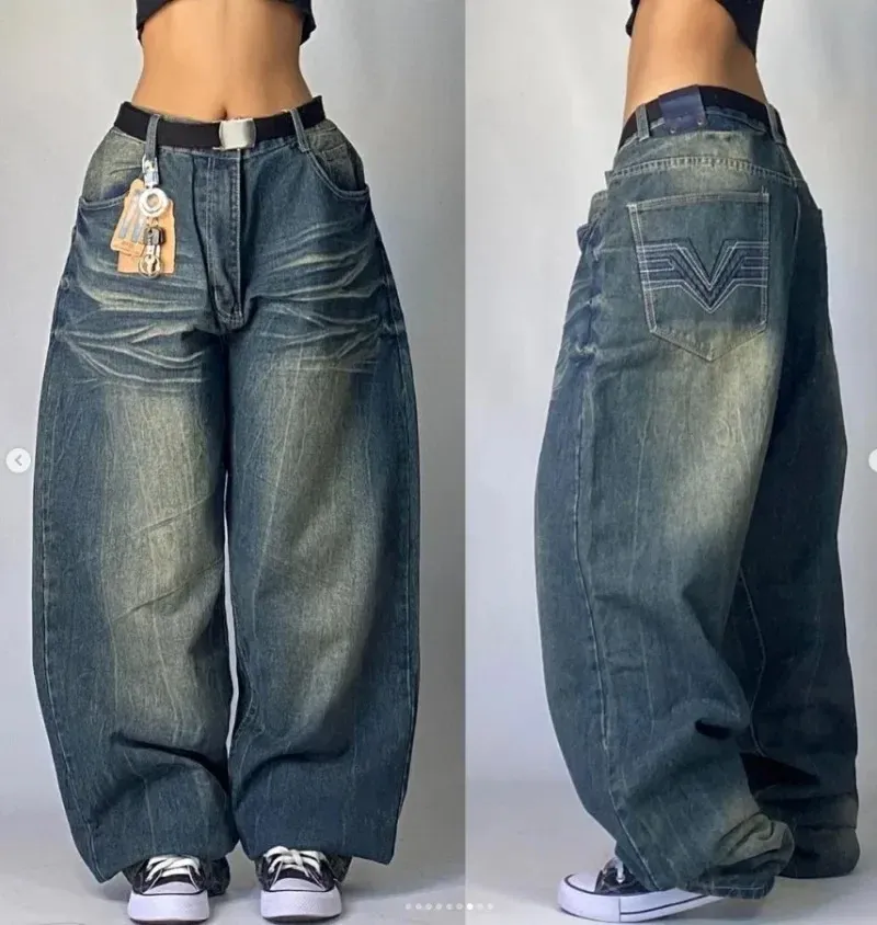 Y2K New Southpole Jeans American Retro Gothic Graphic Embroidery Baggy Jeans Men's Harajuku Hip-Hop Wide-Leg Pants Street Wear