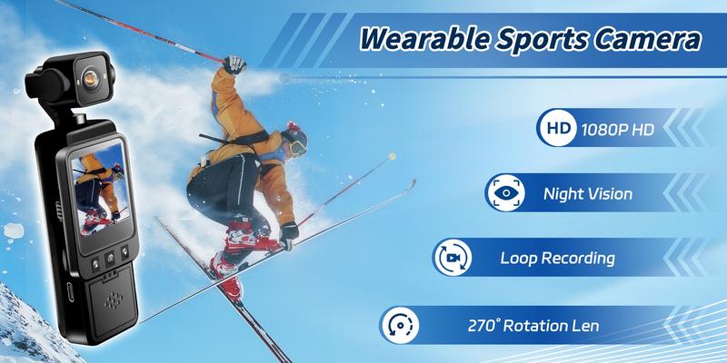 HD Vlog Body Camera,360° Rotation lens,6x Zoom, IR Night Vision & Motion Detection, Loop Recording ,Wireless Motion WiFi Wearable Camera, USB Rechargeable for Outdoor Sports Skiing Cycling Hiking,Pocket Camera with Back Clip, Recording Camera