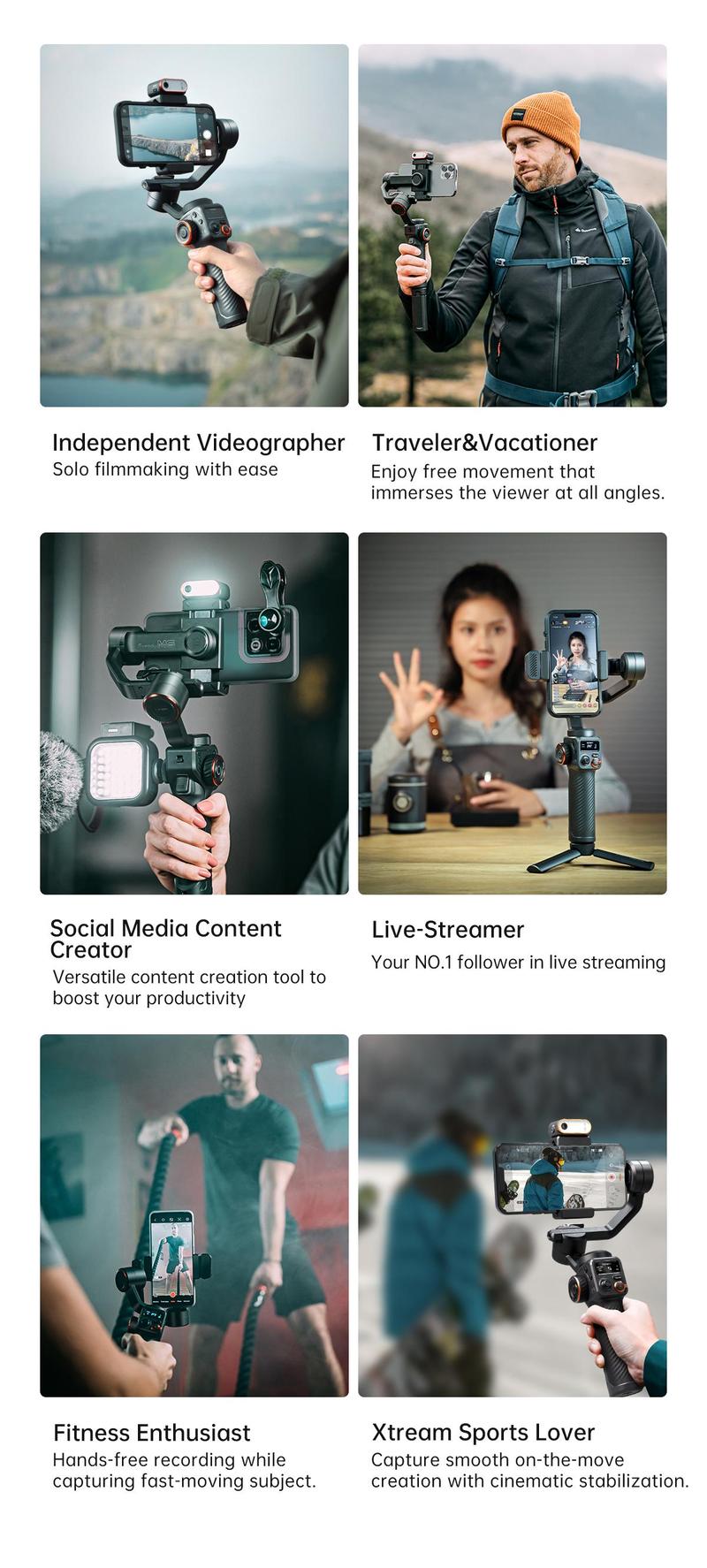 Hohem iSteady M6 Kit Gimbal Stabilizer for Smartphone, 3-Axis Phone Gimbal, AI Tracker w/CCT/RGB Fill Light, Phone Stabilizer for Video Recording,Suitable for Android & iPhone 17 series