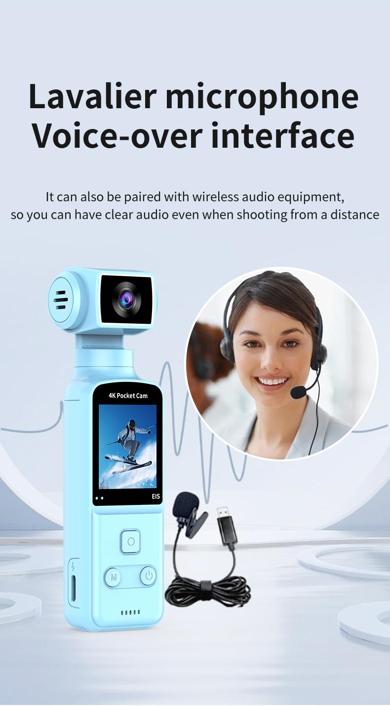 DarlingCase 4K Ultra HD Pocket Action Camera 8in1 with 270° Rotatable Lens 1.33" Display EIS Stabilization TF Card Slot 32GB Memory Card Included Black Audio Charging Wireless Video Transfer Compact Design