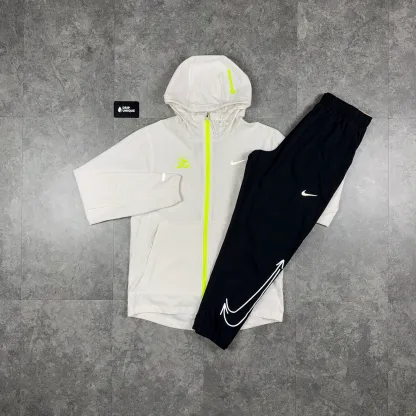 Nike Repel “Just Do It” Windrunner Jacket White & Black Nike “Just Do It” Challenger Pants Set
