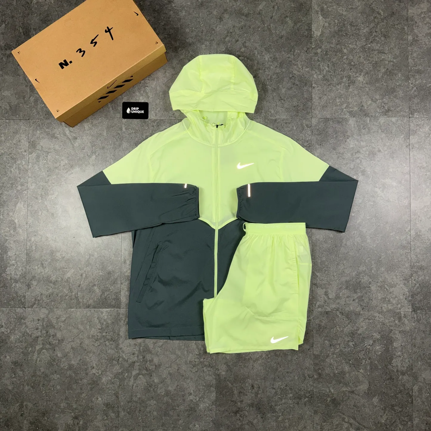 Nike UV Windrunner Jacket Barely Volt & Volt Flex Stride Shorts Set