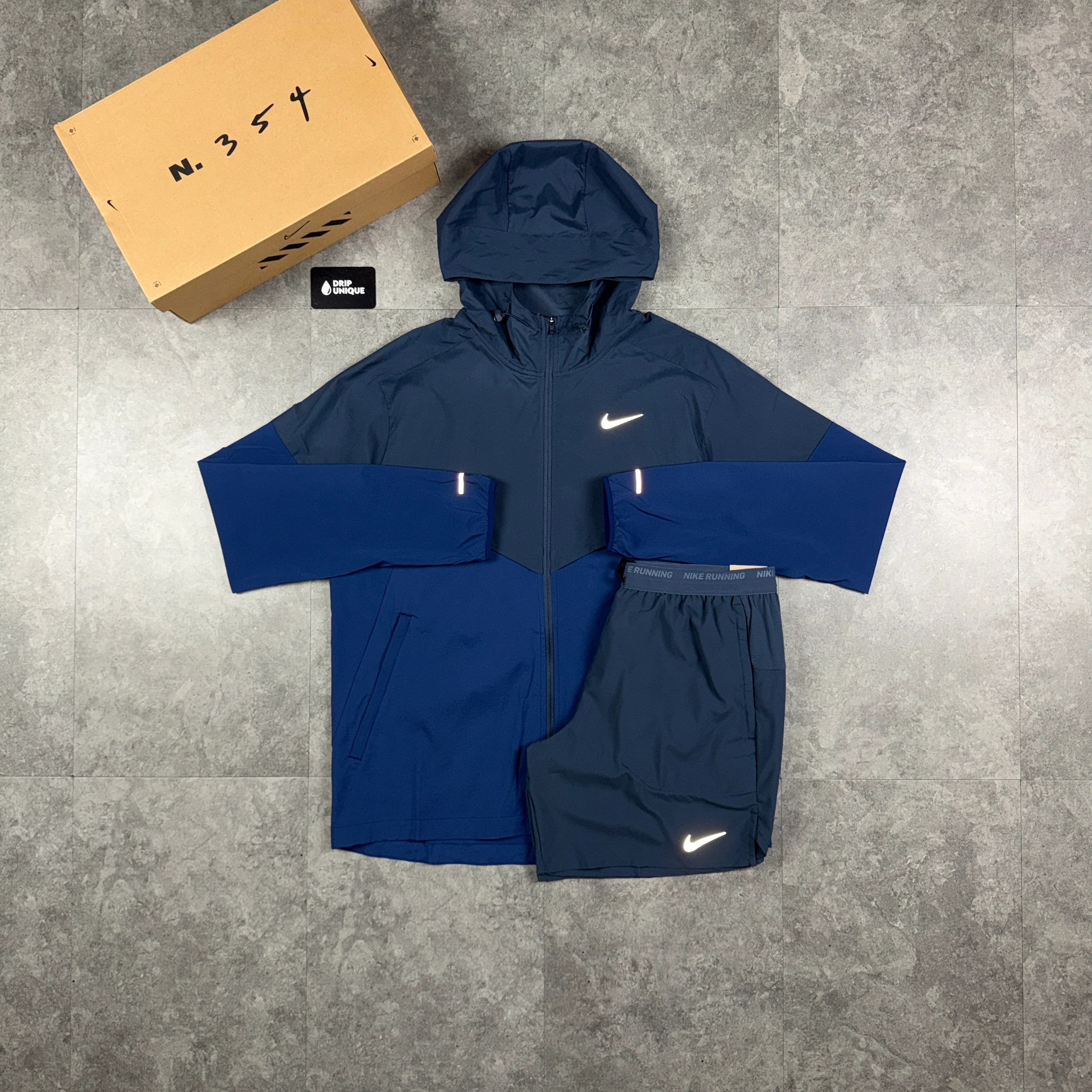 Nike UV Windrunner Jacket Thunder Blue & Blue Flex Stride Shorts Set