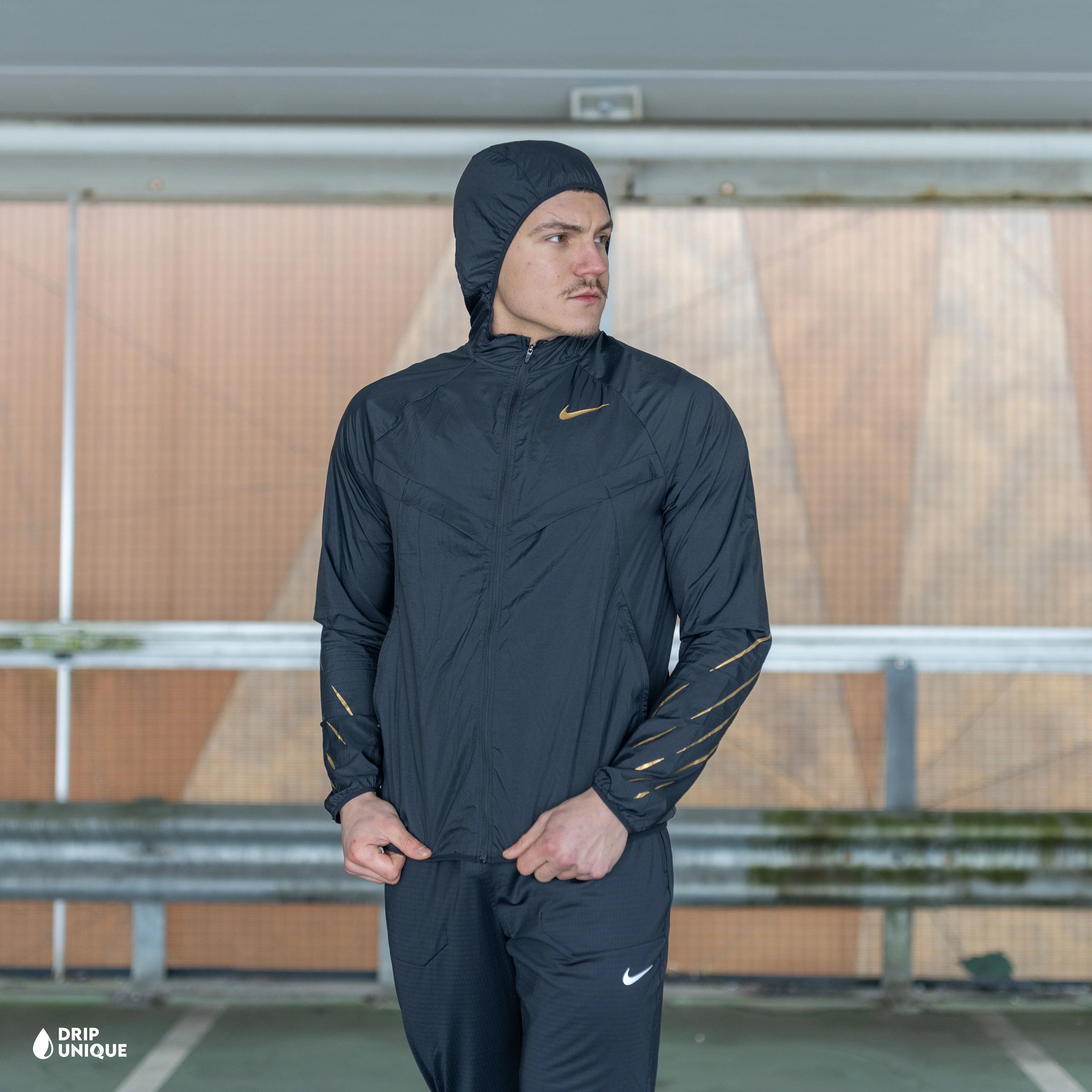 Nike UV Windrunner Jacket Black & Gold & Black Challenger Shorts Set