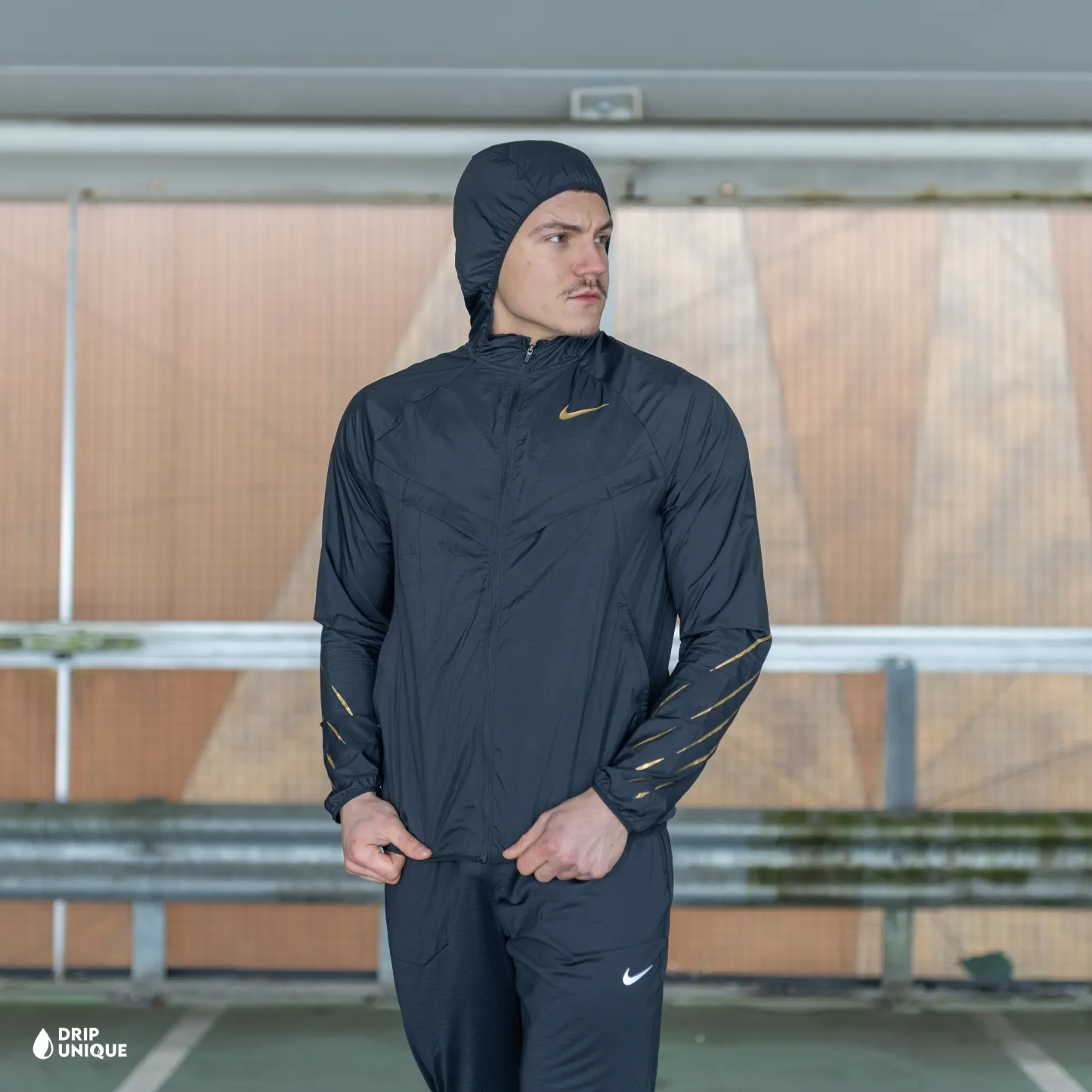 Nike UV Windrunner Jacket Black & Gold & Black Challenger Shorts Set
