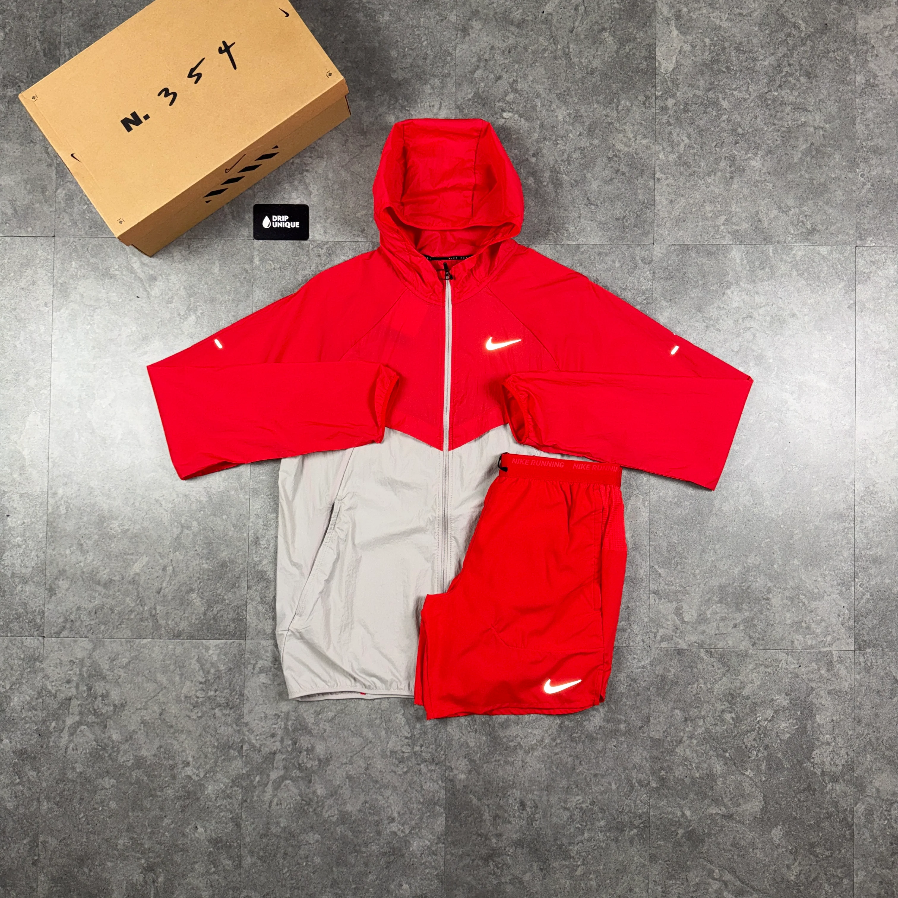Nike UV Windrunner Jacket Red & Red Flex Stride Shorts Set