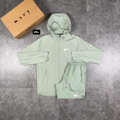 Nike Repel Miler Windrunner Jacket Jade Green & Green Challenger Shorts Set